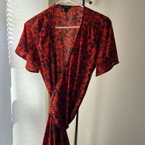 Orange and blue Floral Wrap Dress halogen